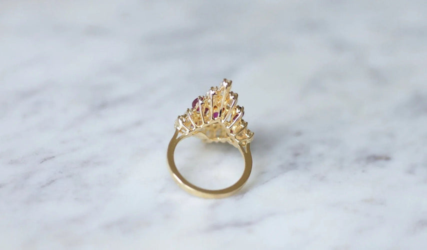 Bague 53 Bague fil marquise Or jaune Rubis Diamants 58 Facettes