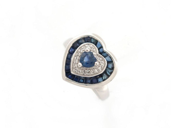 Bague 59 bague en or blanc coeur sertie saphirs baguette diamants 58 Facettes 257064