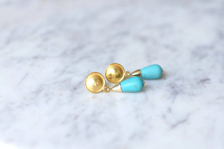 Boucles d'oreilles Boucles d'oreilles or et goutte de turquoise 58 Facettes