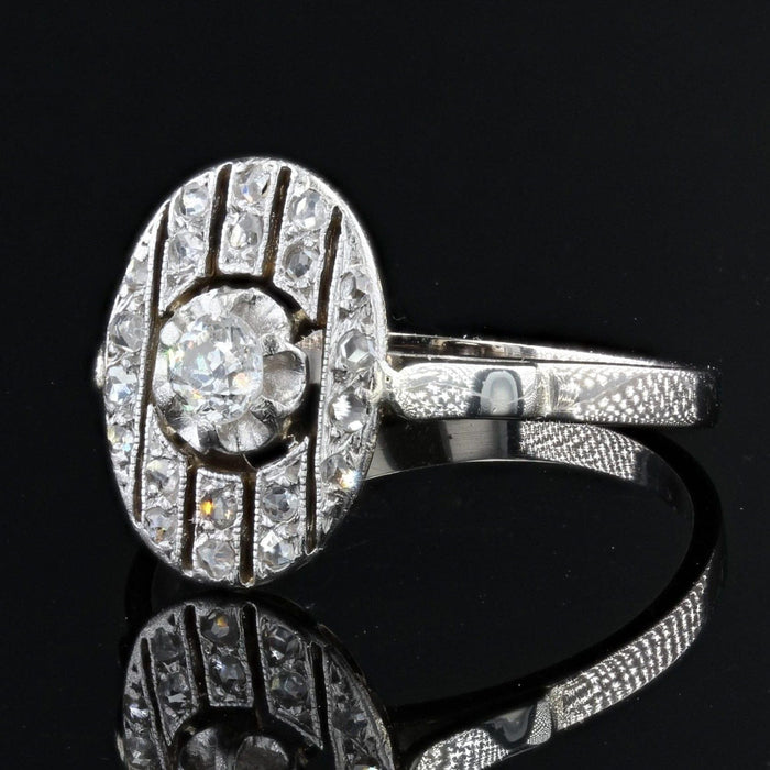 Bague 57 Bague ovale ancienne diamants or blanc 58 Facettes 21-007