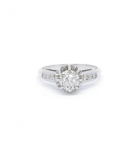 Bague 52 / Blanc/Gris / Or 750 Solitaire Accompagné Diamant 0.15 Carat 58 Facettes 190010SP