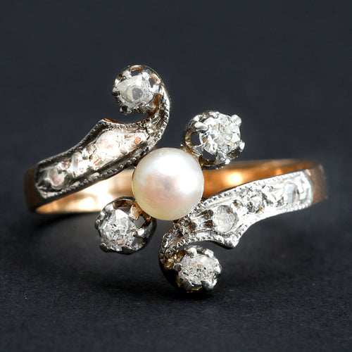 Bague Bague ancienne or jaune perle et diamants "Bouton Précieux" 58 Facettes