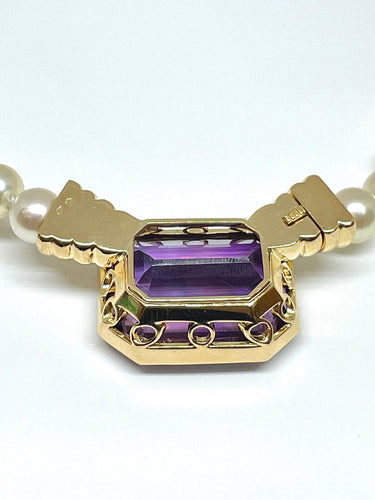 Collier Collier en or jaune, améthyste, perles de culture 58 Facettes