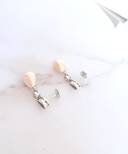 Boucles d'oreilles Pendantes perles de culture, améthystes, tourmalines 58 Facettes AA 1559