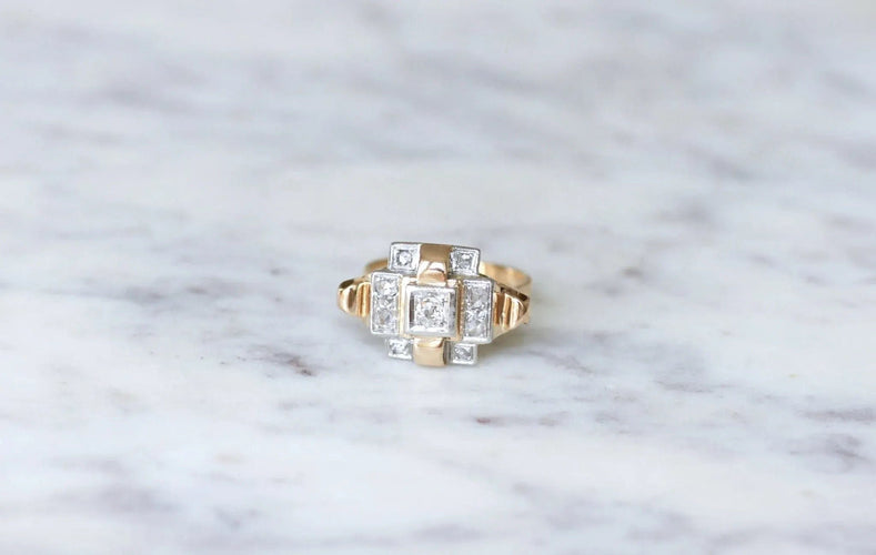 Bague Bague Tank Or rose, Platine et Diamants 58 Facettes