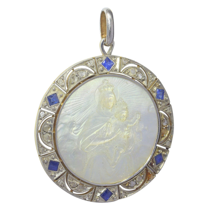 Pendentif Médaille Marie Art déco diamants et saphirs 58 Facettes 23191-0422