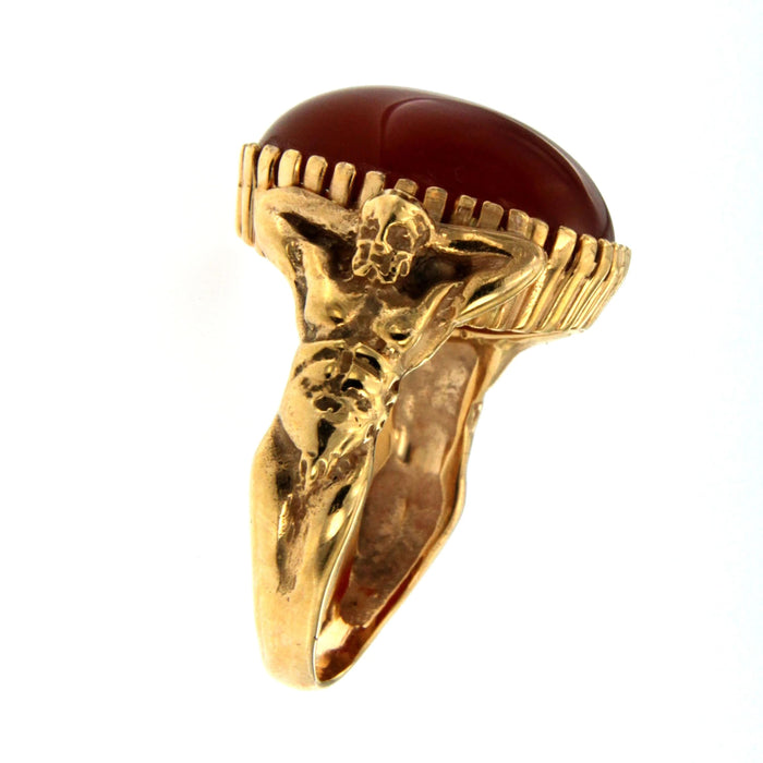 Bague Carnelian Gold Sculptural Man Body Dome Gold Ring 58 Facettes A112