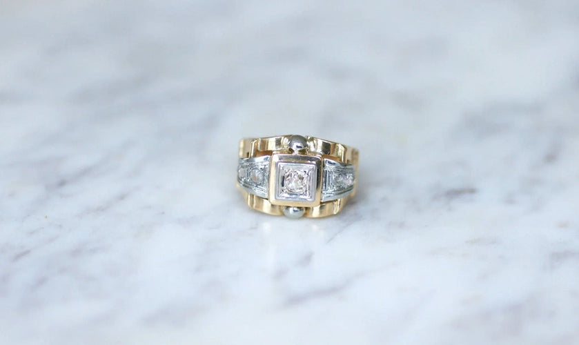 Bague 60 Bague tank Or jaune Platine Diamants 58 Facettes