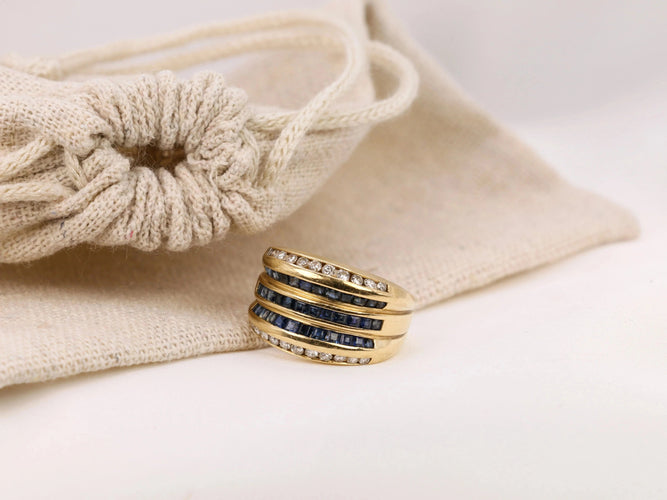 Bague Bague vintage en or, saphirs et diamants 58 Facettes 610