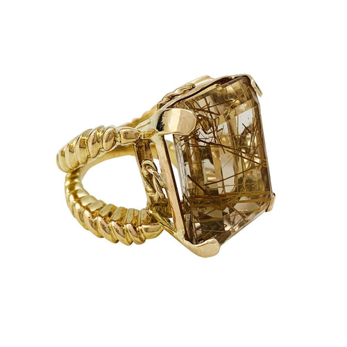 Bague 53 Bague en or jaune et quartz cheveux d'ange. 58 Facettes 30706