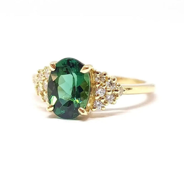 Bague Bague tourmaline verte diamants or jaune 58 Facettes