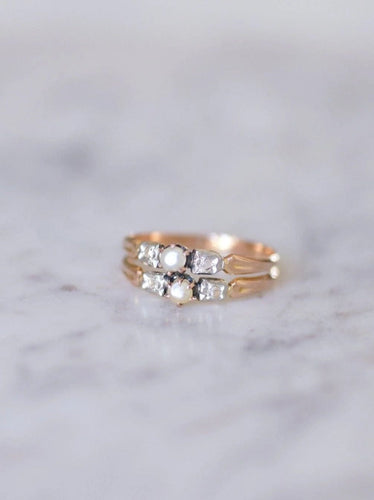 Bague Bague Belle Epoque double anneau perle fine diamant 58 Facettes