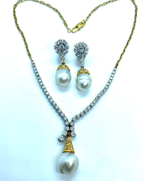 Collier Ensemble Collier Boucles d'oreilles pendantes 2 Ors Perle Diamant 58 Facettes