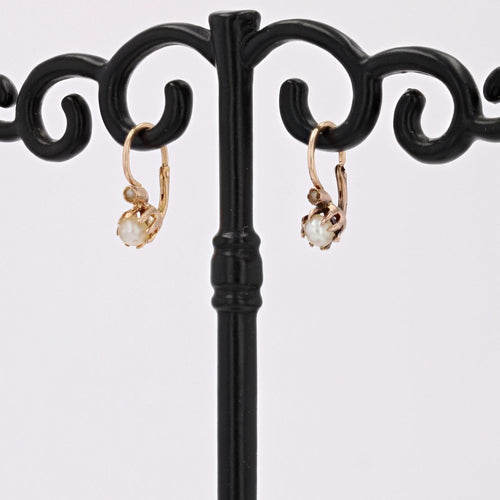 Boucles d'oreilles Petites dormeuses anciennes or rose perles fines 58 Facettes 19-020C