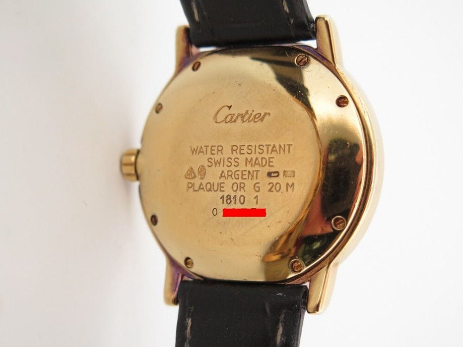 Montre vintage montre CARTIER 1810 must ronde 32 mm quartz plaque or et cuir 58 Facettes 254679