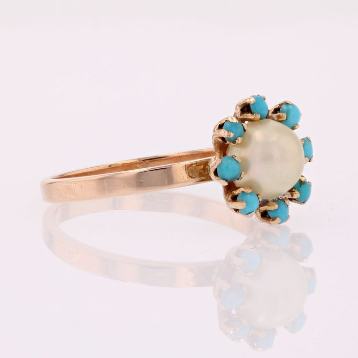 Bague 54 Bague or rose perle de culture et perles de turquoise 58 Facettes 19-635