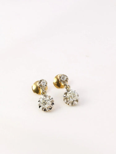 Boucles d'oreilles Paire de dormeuses anciennes or et diamants taille ancienne 58 Facettes J90
