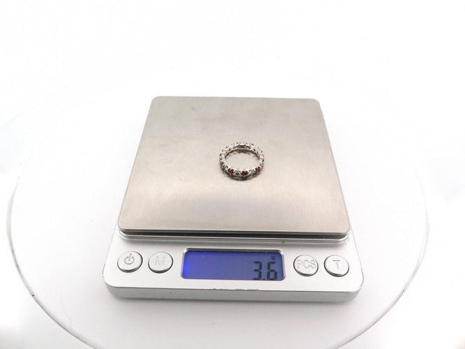 Bague 54 bague alliance 10 diamants et rubis empilable t54 or blanc 18k 58 Facettes 256926