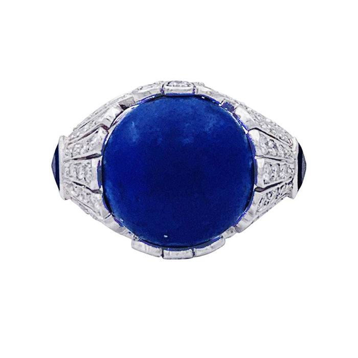 Bague 55 Bague ancienne, platine, lapis lazuli et diamants. 58 Facettes 33086