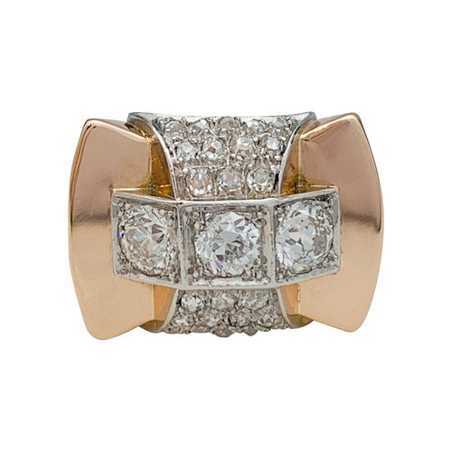 Bague 55 Bague "Tank" or rose, platine et diamants. 58 Facettes 31204