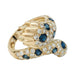 Ring 51 Yellow gold claw ring with diamonds and sapphires. 58 Facettes 31197
