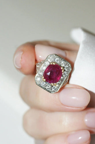 Bague 52 Bague Octogonale Rubis et Diamants 58 Facettes