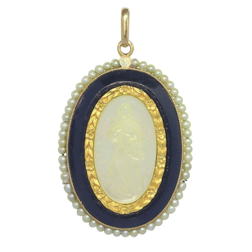 Pendentif Pendentif Médaille Marie nacre onyx et perles de rocaille 58 Facettes 23191-0428