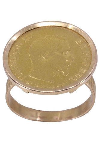 Bague 55 Bague pièce de 10 francs Or jaune Napoléon III 58 Facettes 077071
