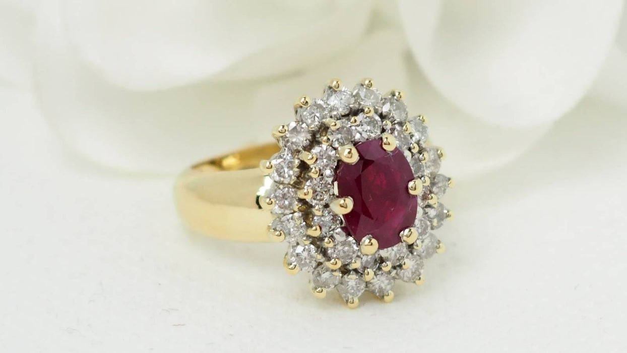 Bague 54.5 Bague pompadour or jaune rubis diamants 58 Facettes 32369