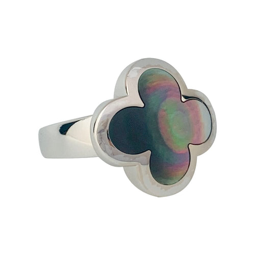 Bague 48 Bague Van Cleef & Arpels modèle "Pure Alhambra" en or blanc, nacre grise. 58 Facettes 31353