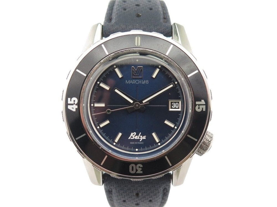 Montre montre MARCH LAB belza 40 mm automatique en acier & cuir bleu marine 58 Facettes 246333