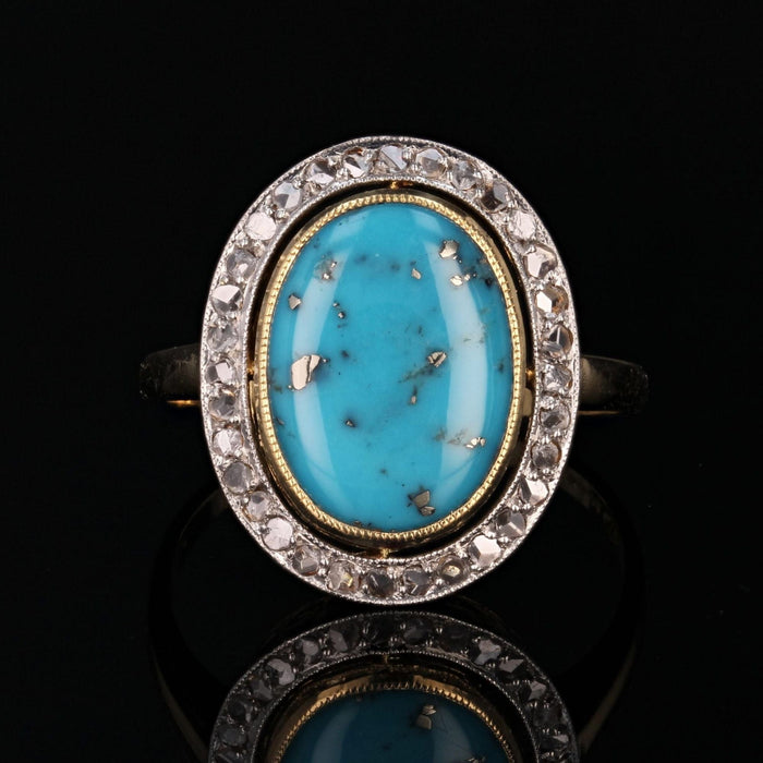 Bague 55 Bague ancienne diamants et turquoise 58 Facettes 23-143