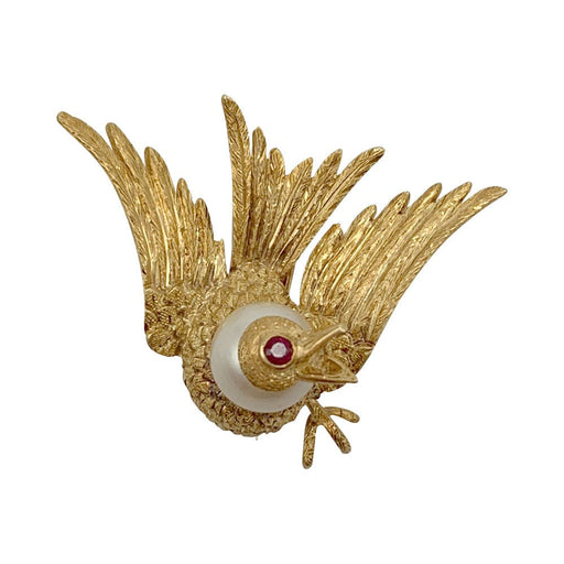 Broche Broche oiseau en or jaune, rubis, perle. 58 Facettes 32229