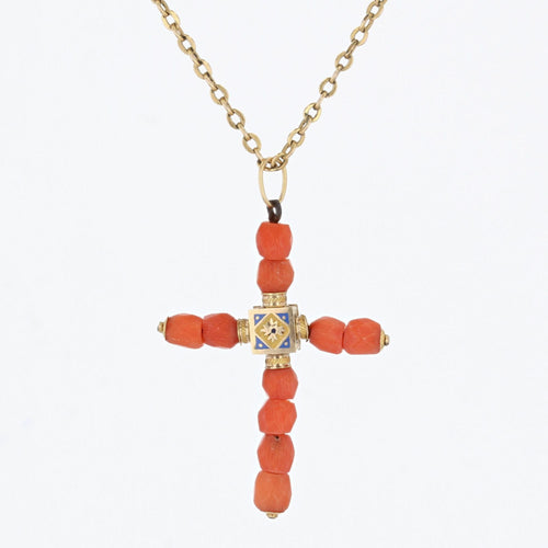 Pendentif Pendentif croix en perles de corail 58 Facettes 22-075
