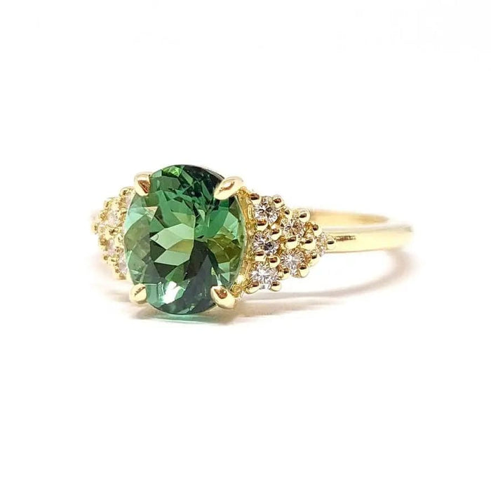 Bague Bague tourmaline verte diamants or jaune 58 Facettes