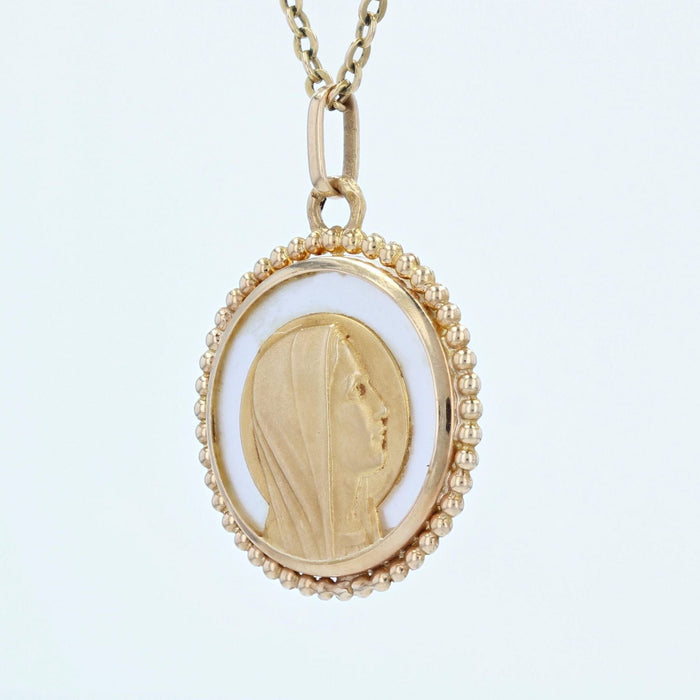 Pendentif Médaille Vierge Marie or jaune et nacre 58 Facettes 22-419A