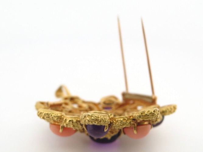 Broche broche pendentif VAN CLEEF & ARPELS delphes 1975 or cabochons corail & amethyste 58 Facettes 257359
