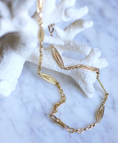 Collier Chaîne de montre ancienne maille filigrane en or jaune 58 Facettes