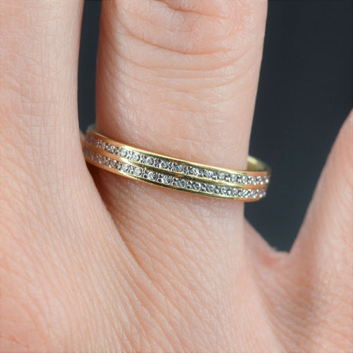 Bague 56 Alliance or occasion double rang ciselé 58 Facettes 21-189B