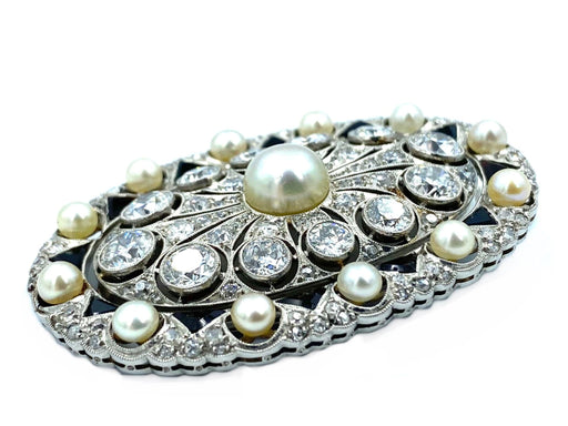 Pendentif Pendentif Belle-Epoque or blanc, platine, diamants, saphirs et perles 58 Facettes