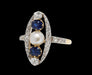Ring 55 Belle Epoque marquise ring, diamond, sapphires and fine pearl 58 Facettes