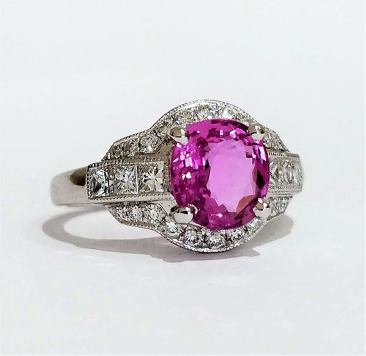 Bague 53 Bague or blanc saphir rose et diamants 58 Facettes 1-351/1