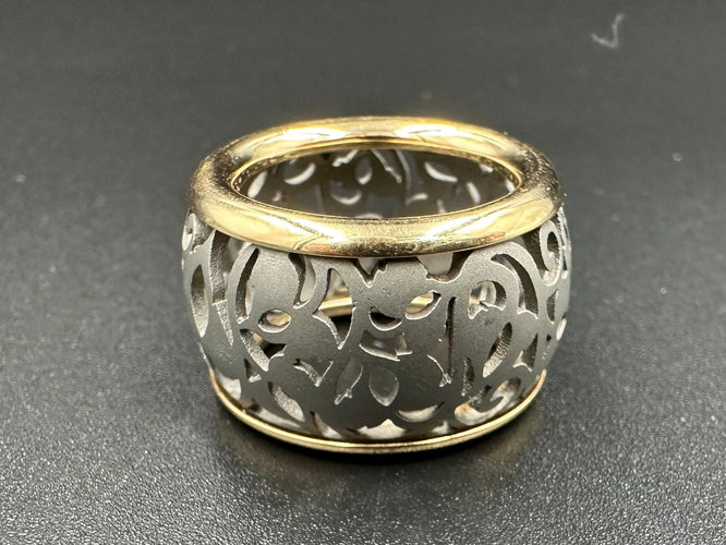 Bague 55 POMELLATO - Collection Arabesque, bague or rose et titane 58 Facettes