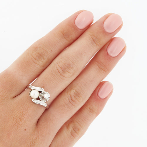 Bague 54 Bague Or blanc Perle Diamant 58 Facettes REF 6010/16