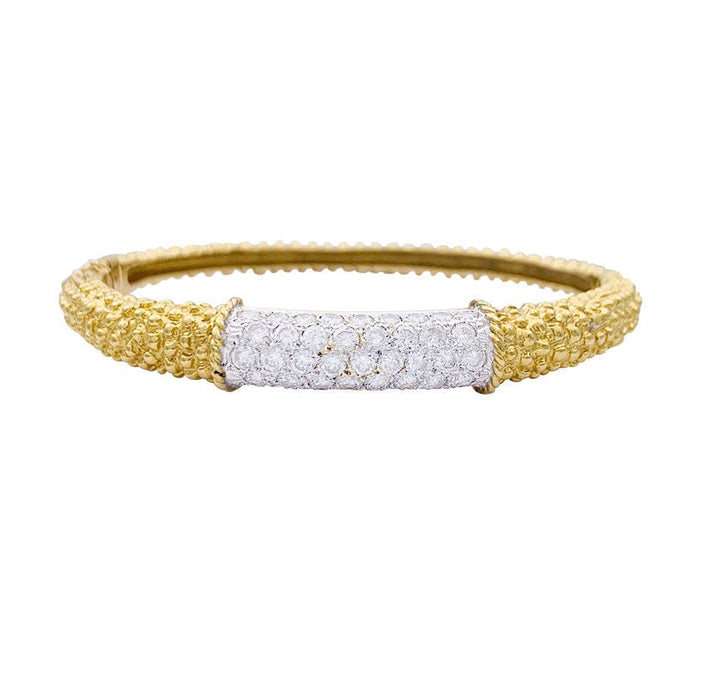 Bracelet Duo de joncs vintage or jaune et blanc, diamants. 58 Facettes 33078