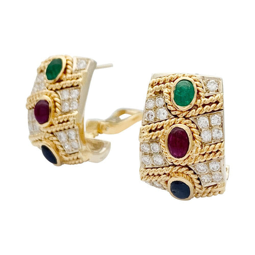 Boucles d'oreilles Boucles d'oreilles vintage, deux ors, pierres précieuses. 58 Facettes 32026