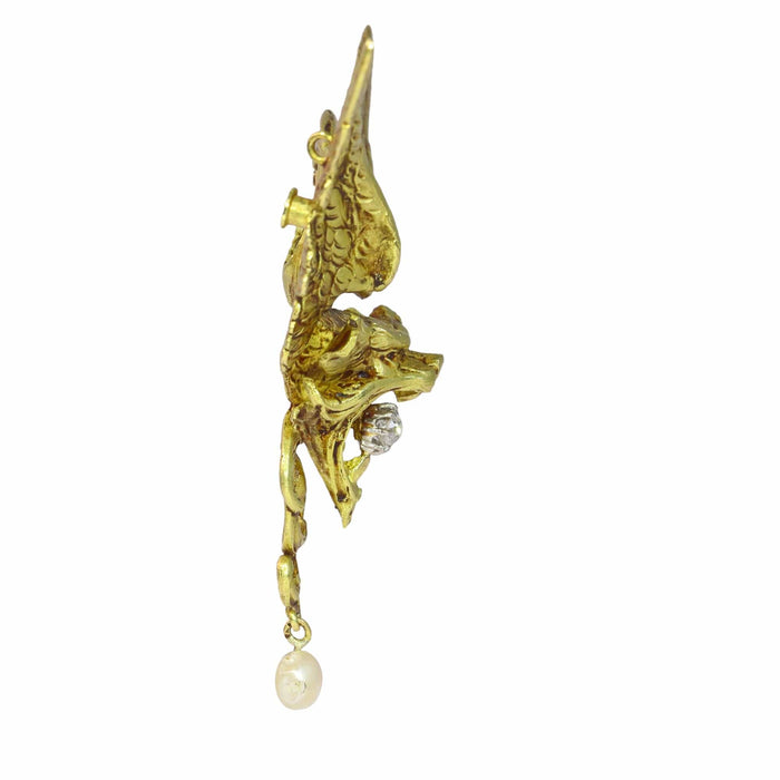 Broche Broche/pendentif griffon, diamants, perle 58 Facettes 22152-0267