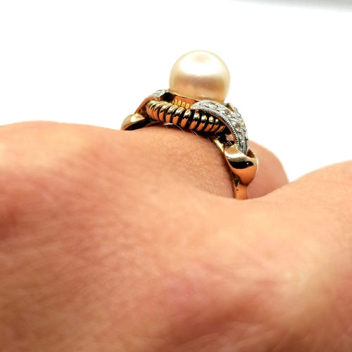 Bague 54 Bague vintage or jaune et perle de culture 58 Facettes 3635