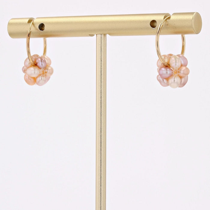 Boucles d'oreilles Petites créoles or jaune et perles rosées 58 Facettes 16-306