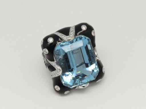 Ring 55 Andreoli Ring Aquamarine Diamonds Enamel 58 Facettes